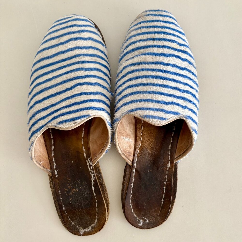 Saba Baba Flat in Dune (Blue & White Striped Haircalf) – Size 40 🐄🔵